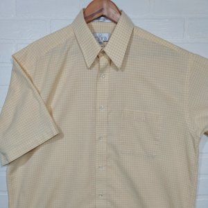 Enro men's yellow plaid casual dress short sleeve button shirt 16.5